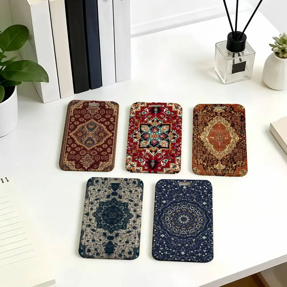 Art Persian Carpet Card Holder Student ID Case Daily Use Subway Commute Work Cover Office School Bus Protector