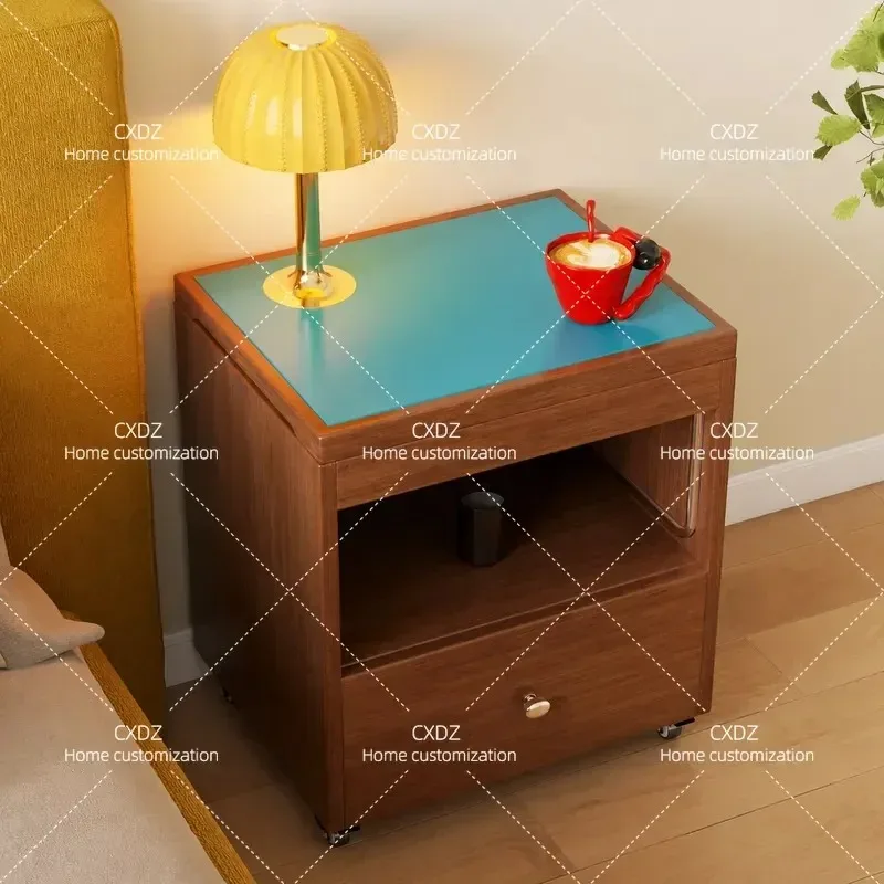 Medieval Bedside Table Double Layer Corner Side Cabinet Small Apartment Bedroom Storage Locker Color Matching Nightstand