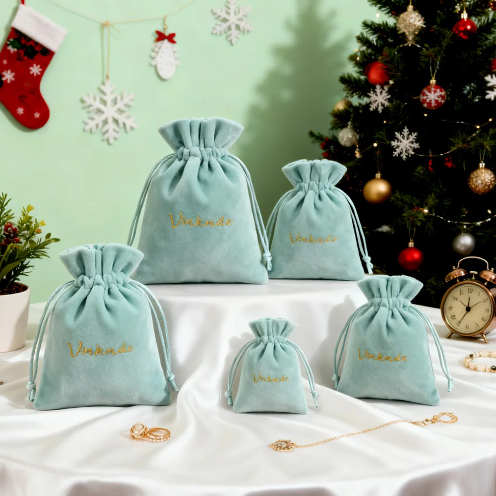 

50Pack Velvet Gift Bags Custom Logo Jewelry Earrings Rings Necklace Drawstring Dust Pouch Wedding Gift Perfume Packaging Bag