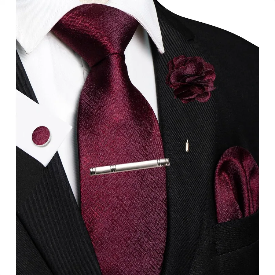 Mens Tie and Pocket SquareLapel Pin Cufflinks Tie Clip Sets with Gift Box 5PCS