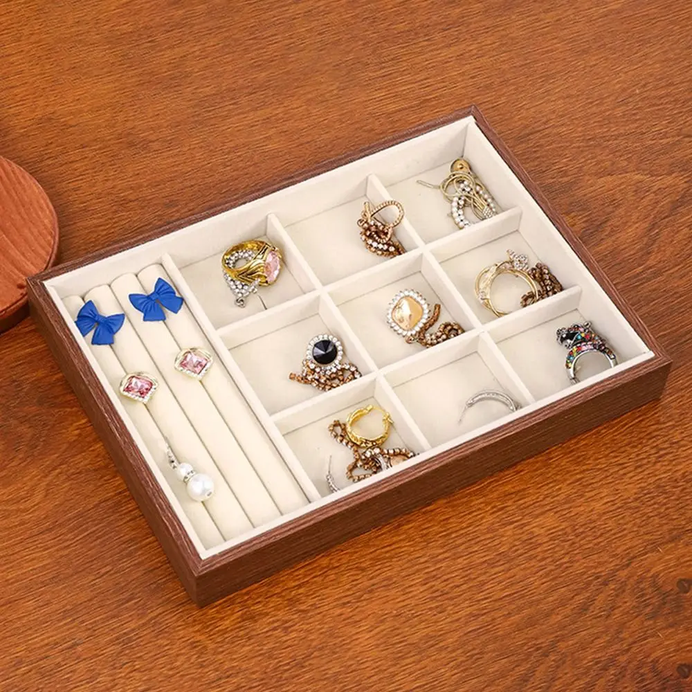 

Small Size Wood Grain Jewelry Tray Large Capacity Walnut Wood Stackable Jewelry Boxes Stackable Practical Function