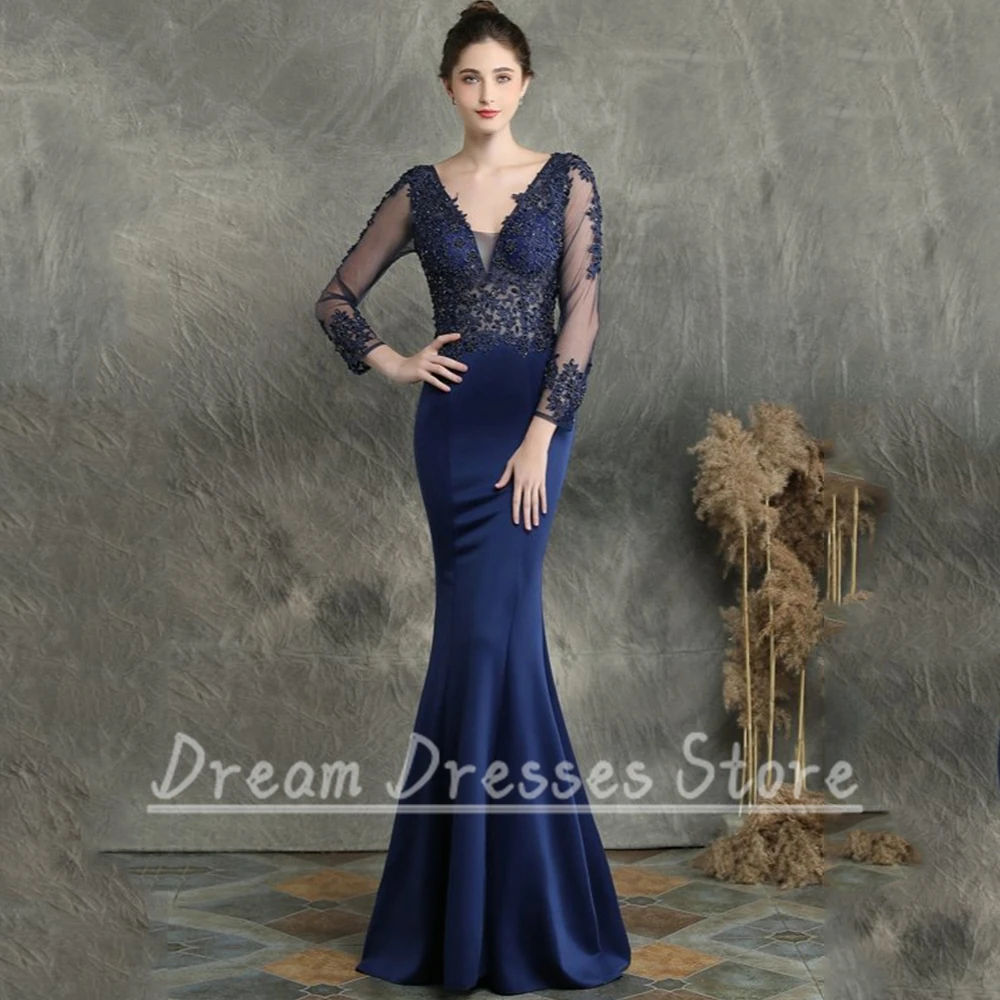 Klassisches schwarzes Kleid für die Brautmutter mit Applikationen, elegantes V-Ausschnitt, maßgeschneidertes Meerjungfrau-Perlenkleid für Hochzeit, Party, Event, Gast