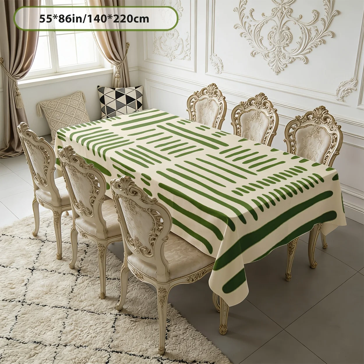 Tablecloth 2D Flat Printing 1 piece - Rectangular hand-drawn striped style, durable polyester fabric