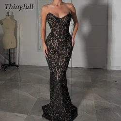 Thinyfull Mermaid Black Lace Evening Party Dress V-neck Sleeveless Prom Dresses Long Formal Occasion Gowns 2025 Customized 