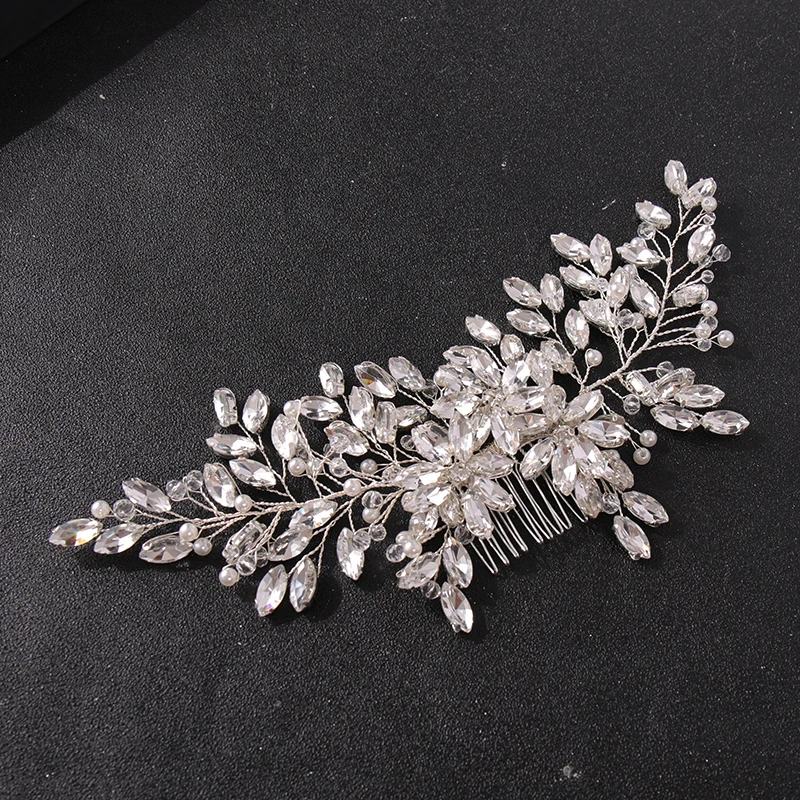 New Handmade Silver Color Rose Gold Tiara Hair Combs Crystal Rhinestone Combs Bridal Hair Accessories Wedding Women Hairbands image 3