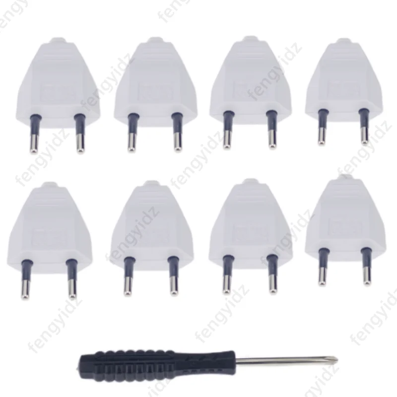 8pcs EU European Plug with Screwdriver 2 Pin Male AC Electric Power Socket Adapter 110V~250V Rewireable Extension Cord Connector