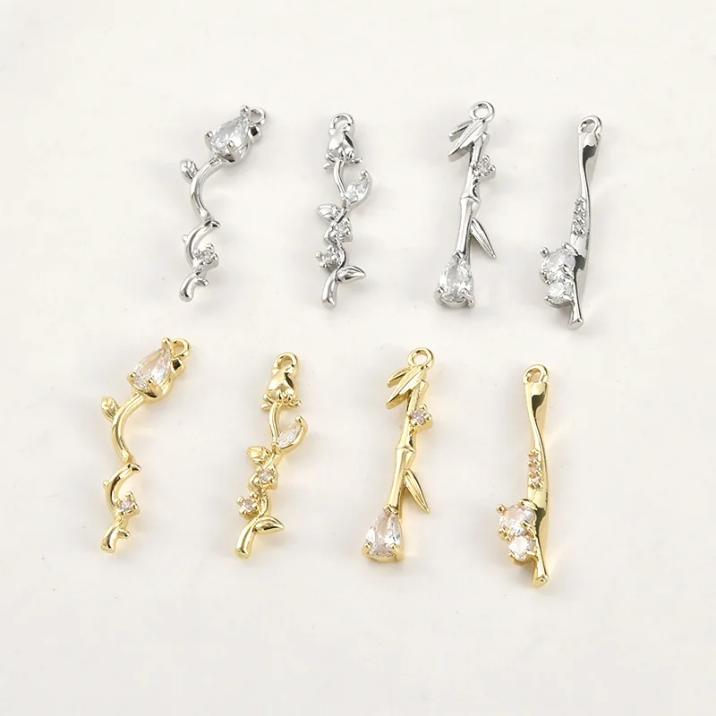 14k Electroplated Real Gold Color Retention Zircon Rose Bamboo Joint Twist Long Pendant DIY Handmade Jewelry Accessories
