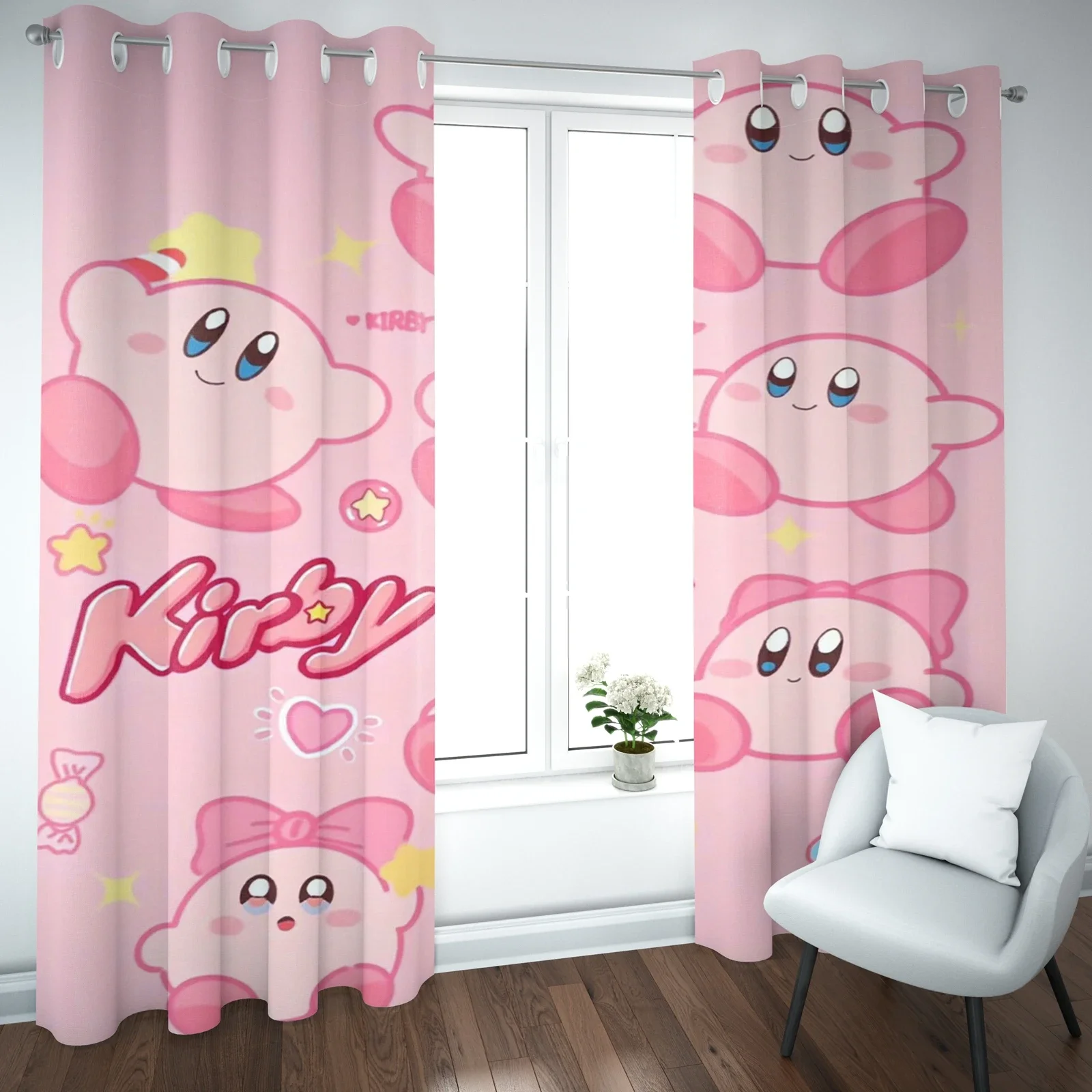 Custom Kirby Cartoon Home 3D Print Cute Style Pink  Polyester Window Blackout Children Bedroom Living Room