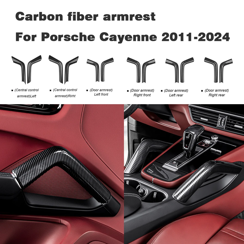 For Porsche Cayenne11-26 Car Door Central Console Armrest Protective Cover Carbon Fiber Look Pull Handle Accessorie ABS Material
