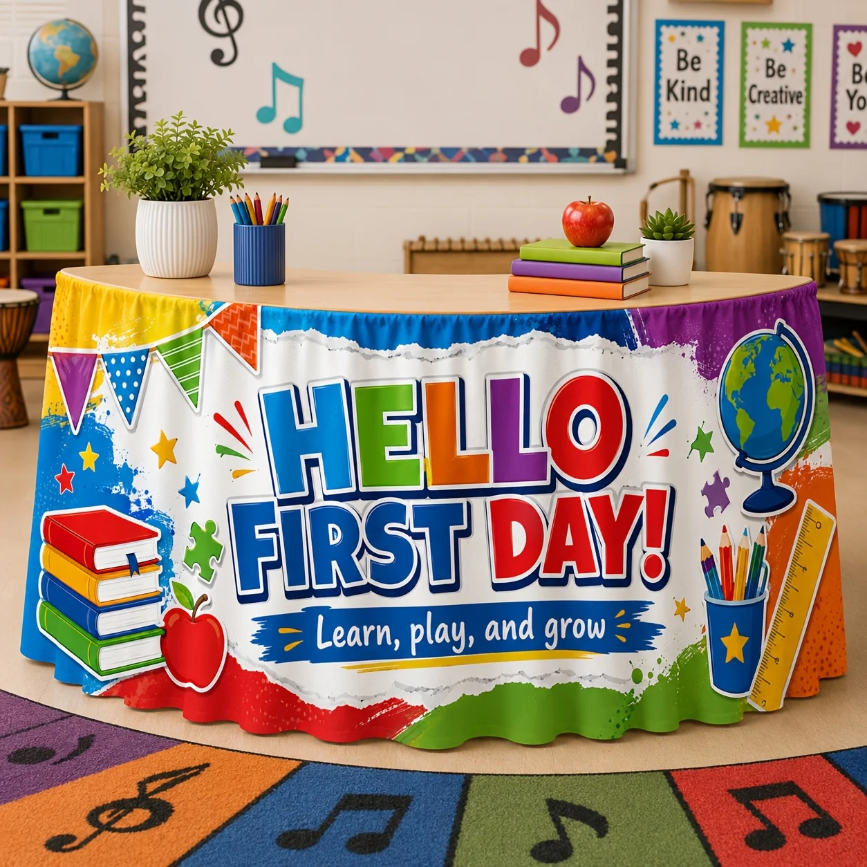 Hello! This theme tablecloth is suitable for the first day of school and is applicable to educational settings.xzj
