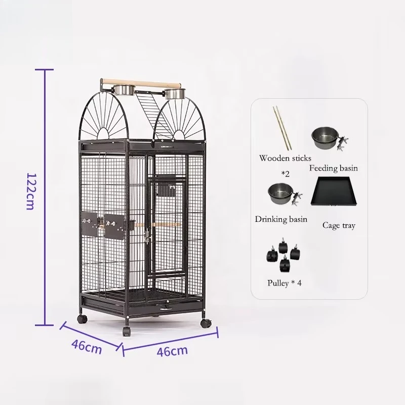 Wire Bird House with Tray Feeder Wheels Parrot Bird