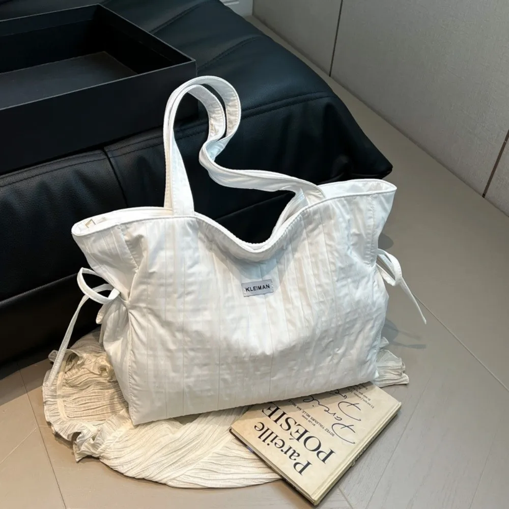 

Simple Solid Color Women's Wrinkle Totes Bag Casual High Capacity Single Shoulder Bag Leightweight Zipper Underarm Bag Girls