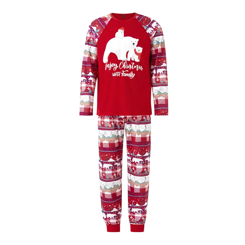 Conjunto de pijamas navideños a juego para la familia con tops de manga larga con estampado de osos y pantalones casuales elásticos para adultos y niños