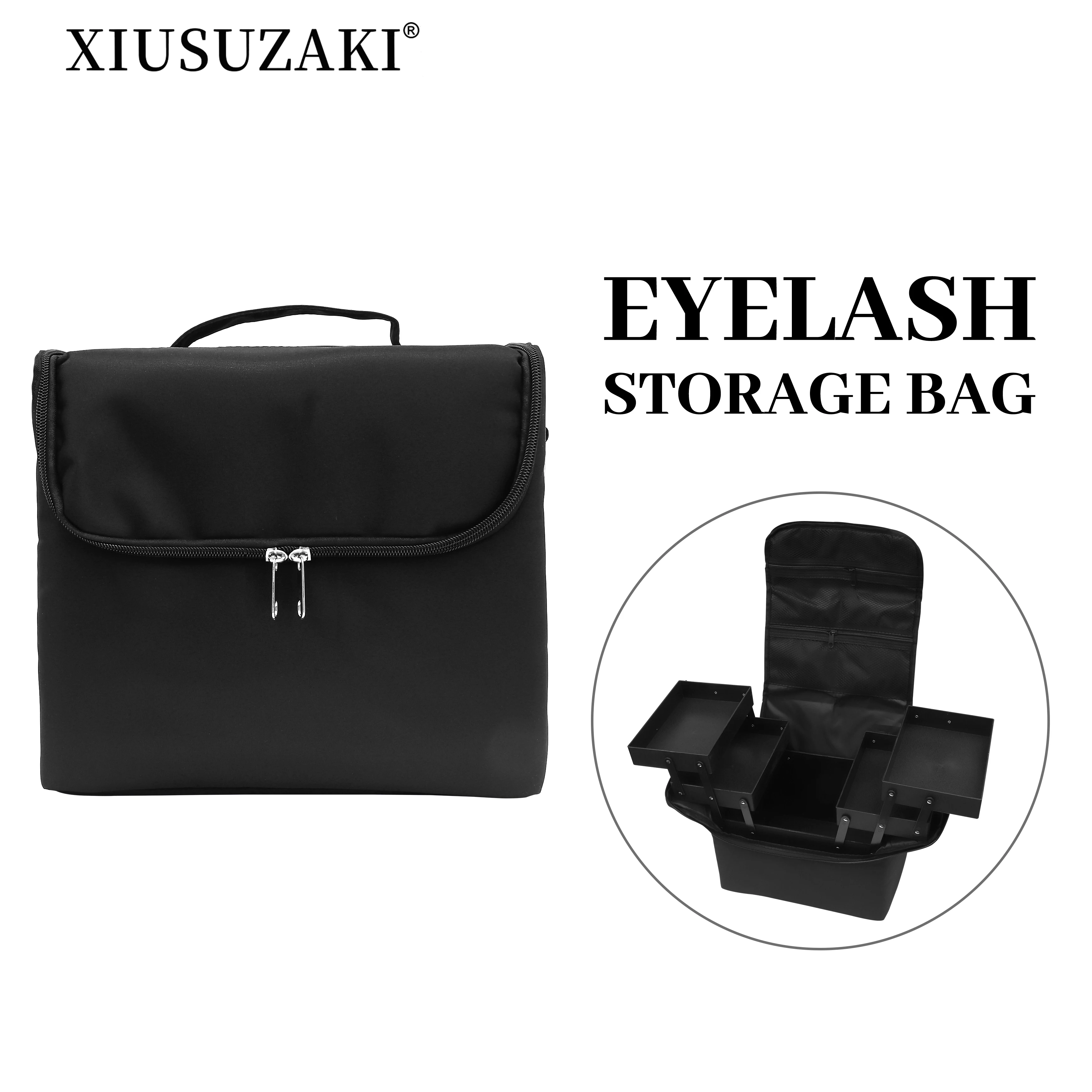 XIUSUZAKI Portable Eyelash Storage Box Eyelash Extension Makeup Tools Bag Cosmetic Case Black Nail Eyelash Grafting Tools Box