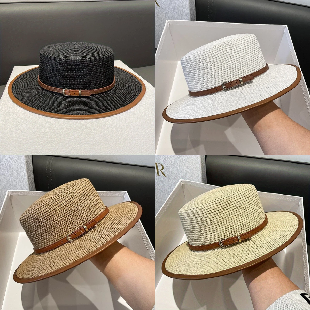 Leather Edge Decoration Sun Hat Fashion Belt Decoration British Style Flat Top Hat Sun Protection Outdoor Beach Panama Hat