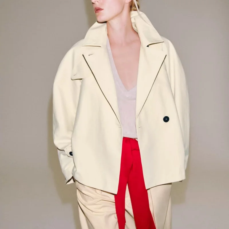 Early Autumn 2026 Women's Casual Long Sleeve High Collar Cotton Weave Short Coat Jacket British Style Ladies Fashion