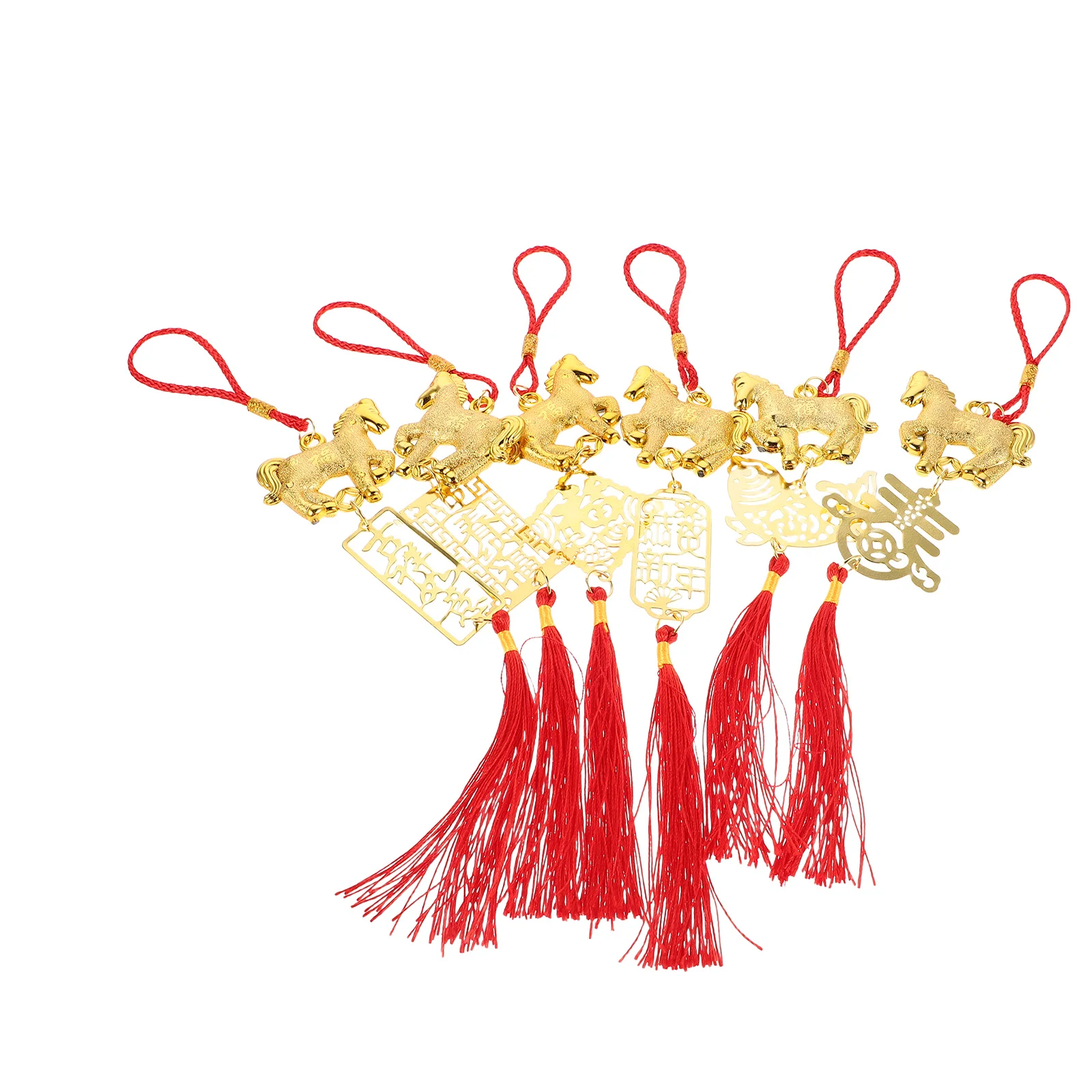 6 قطعة السنة الصينية الجديدة شرابة المعلقات الصينية عقدة الحظ الحلي مهرجان الربيع بونساي حلي معلقة تشغيل تماثيل الحصان