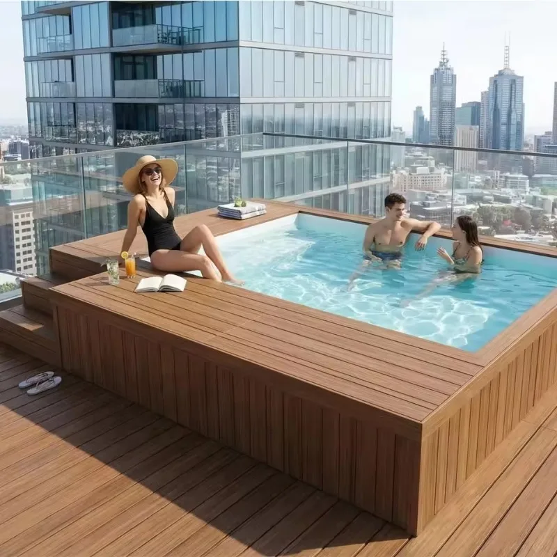 Backyard Hotel Rooftop Piacina Outdoor Above Ground Swimming Pool and Lounger Luxury jacuzzi Spa Hot Tub Tanning Pool customize