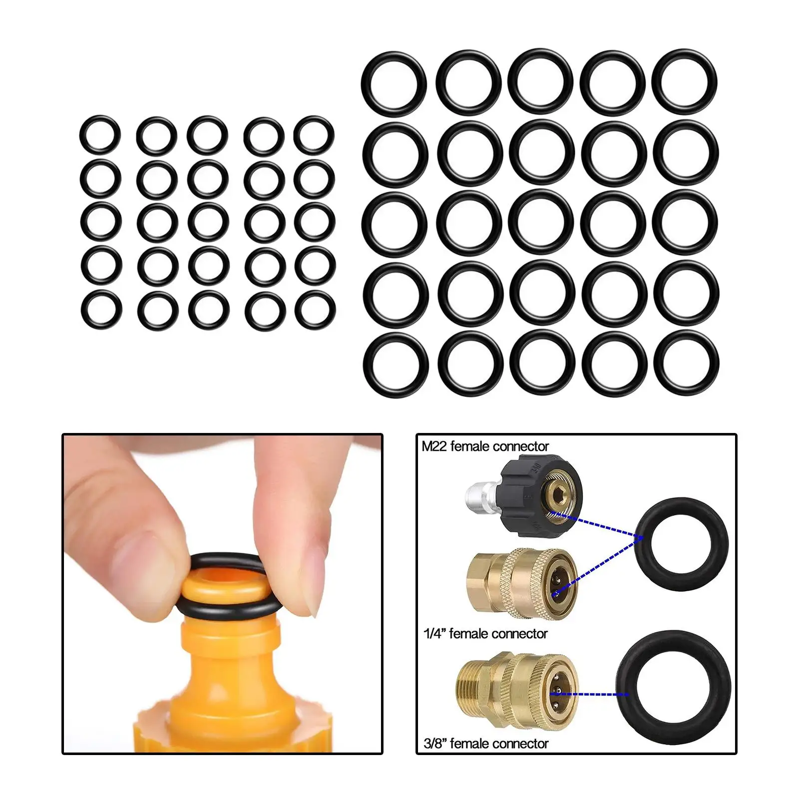50 Pieces Pressure Washer Hose O Rings 2 Different Sizes Quick Connect Seal Rings Rubber O Rings Set Washer Gaskets Replacement