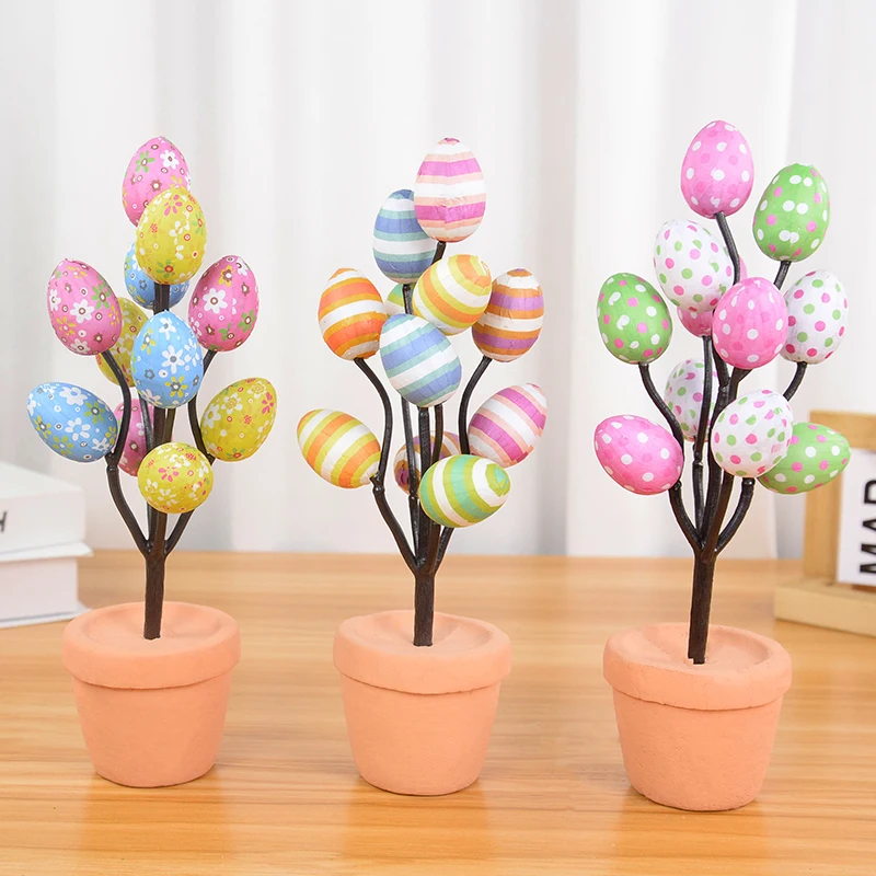 Mini Easter Egg Tree Tabletop Decor | Colorful Foam Egg Ornaments in Terracotta Pot, 2026 Easter Home Decoration & Kids Gift