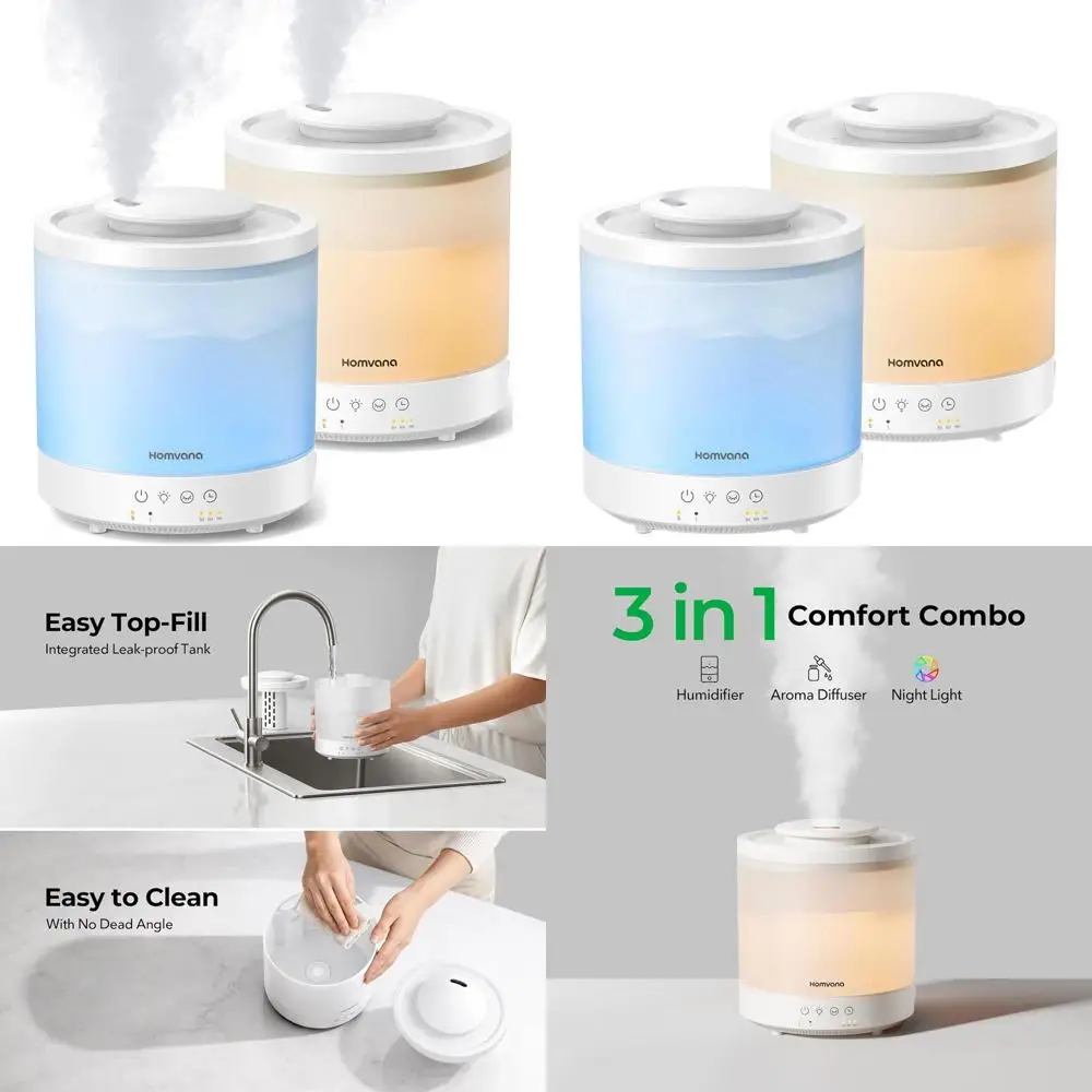 

Набор из 2 увлажнителей воздуха с верхним наполнением, объемом 1,5 л, с 7-цветной подсветкой, для детской, дома и офиса