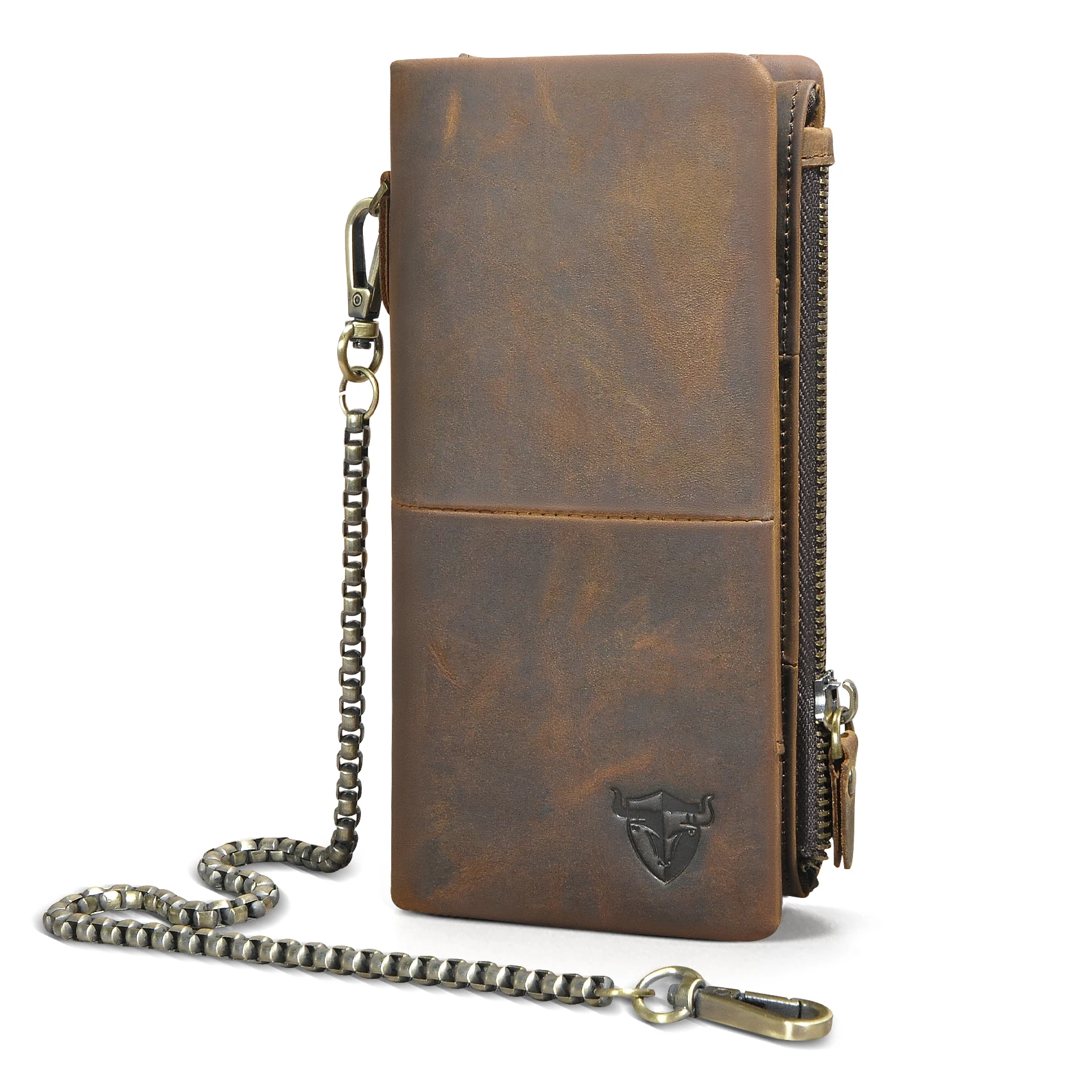 

Luxury Male Crazy Horse leather Fashion Checkbook Card Case Snap Chain Organizer Wallet For Men Purse Design Clutch 1029