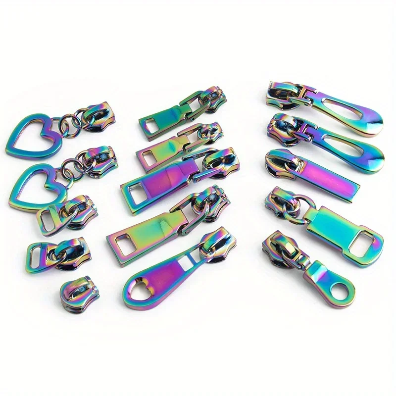 5PCS Rainbow 3# metal nylon tooth zipper puller slider 5# heart-shaped zipper puller replaceable iron tooth wallet pull tab