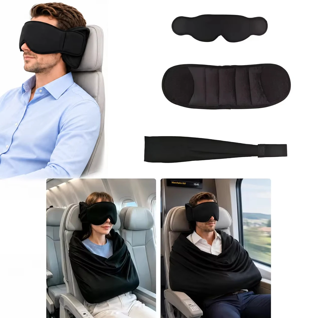 Travel Accessories Long Flight - 3-in-1 autostoelondersteuning met traagschuim, lange vluchtkussen,