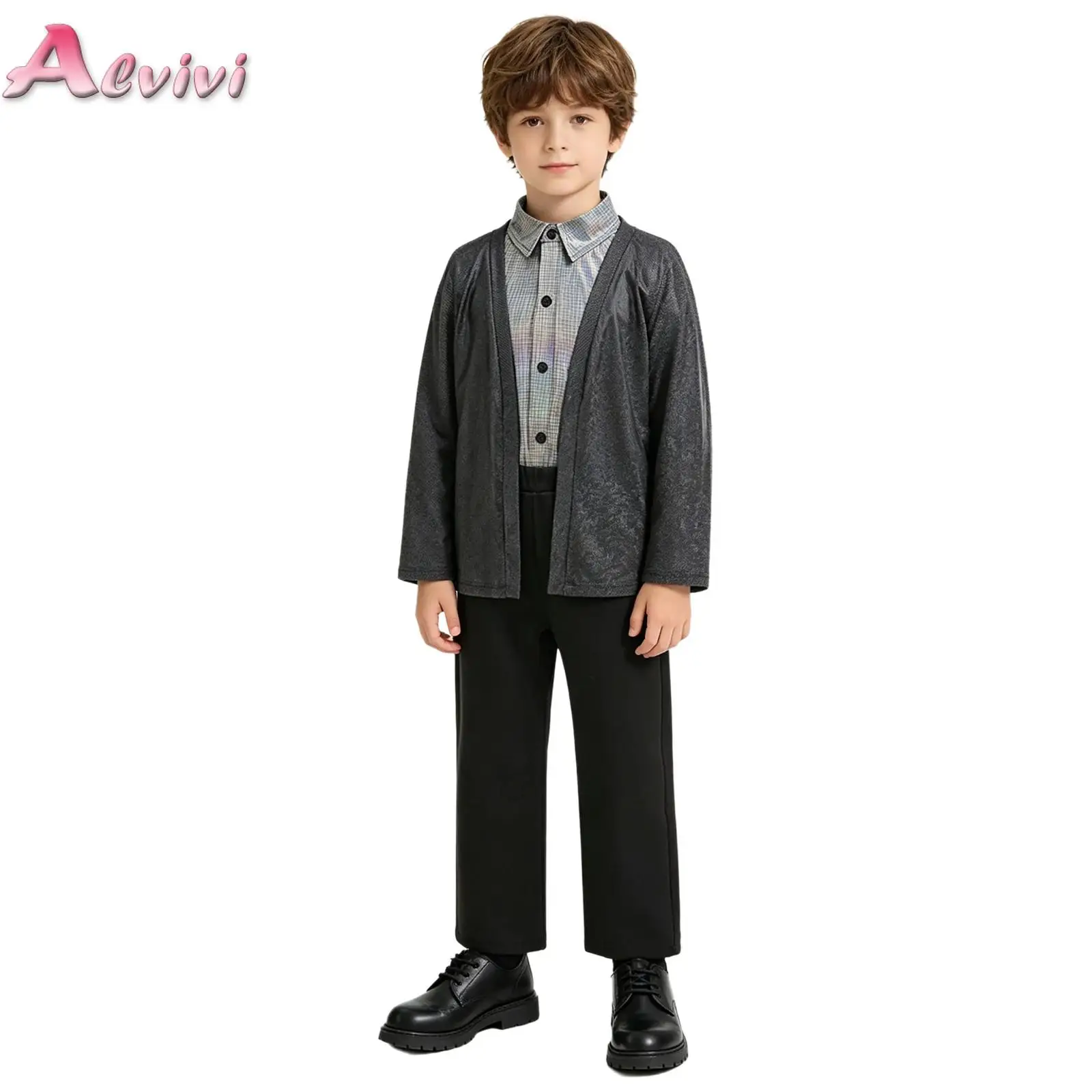 Boys Disco 3 Pieces Dance Outfit Children Formal Suit Long Sleeve Shirt Top Outwear And Long Pants Costume for Stage Performance 2