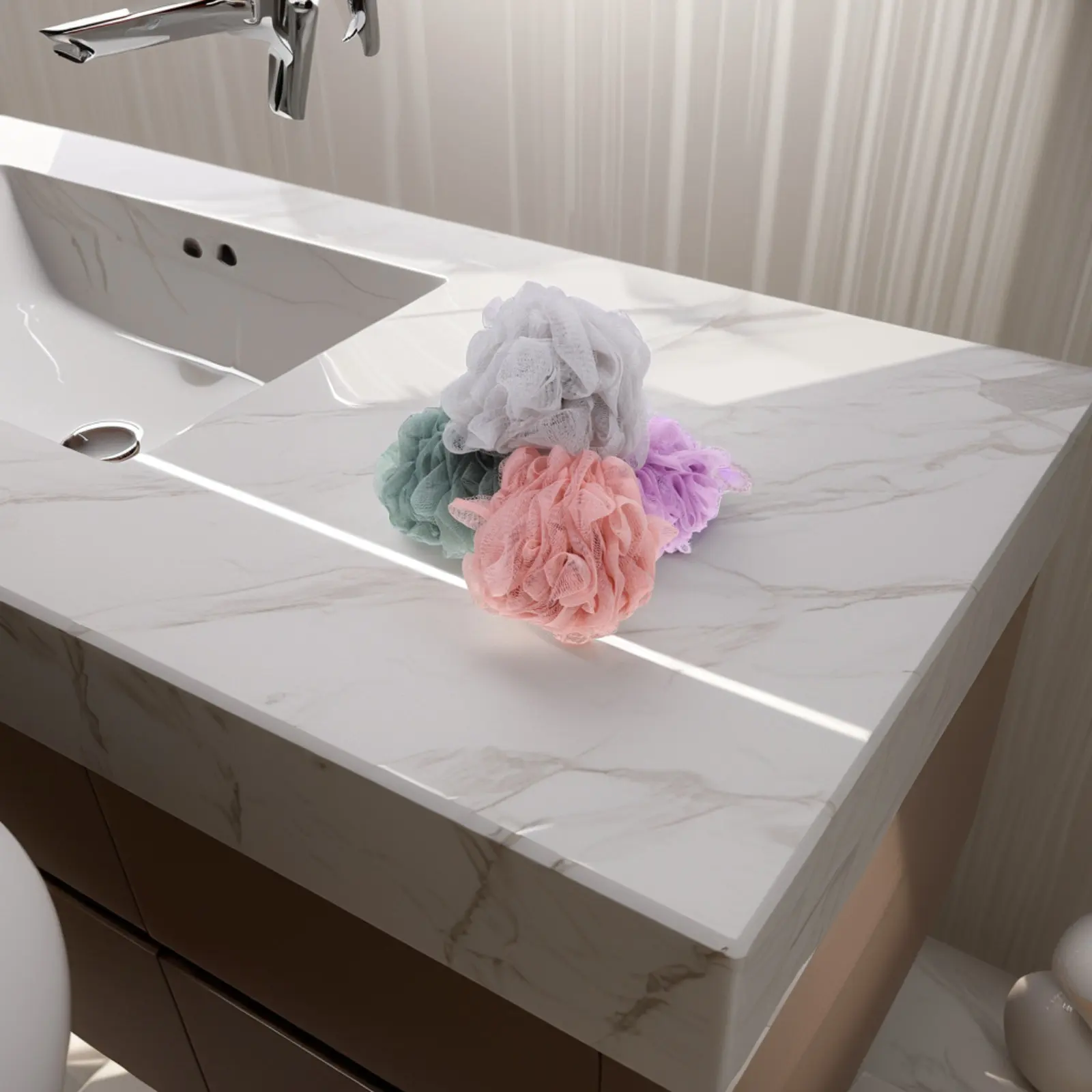 

4Pcs Luxurious Bath Loofahs for Daily Exfoliation Long-Lasting Elastic Shower Body Scrubber Convenient Hanging Design Bath
