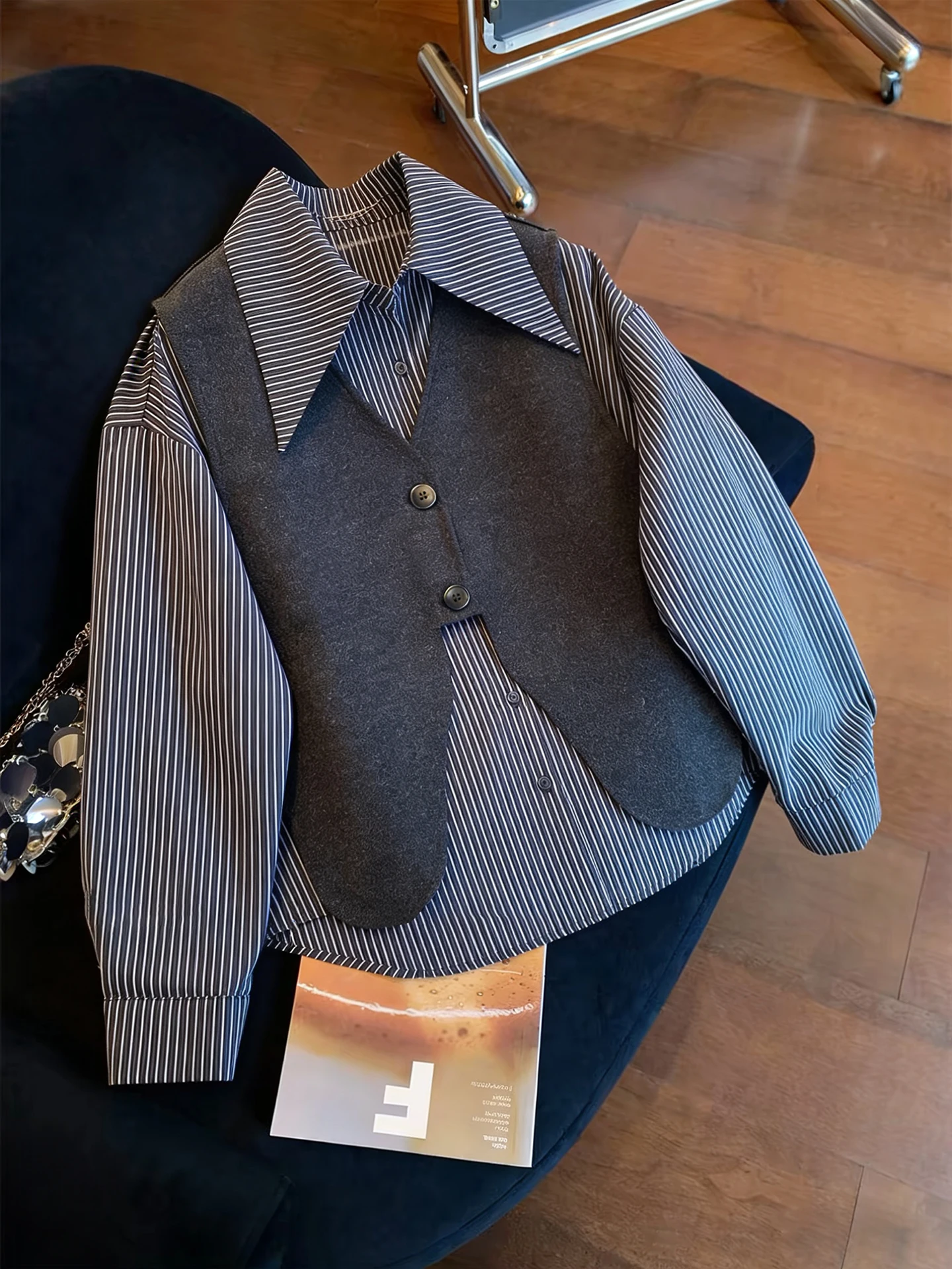 

Casual Korean Sle Striped Patchwork Long Sve irt Men's Spring Autumn Loose Slimming irt Layering Open Cardigan