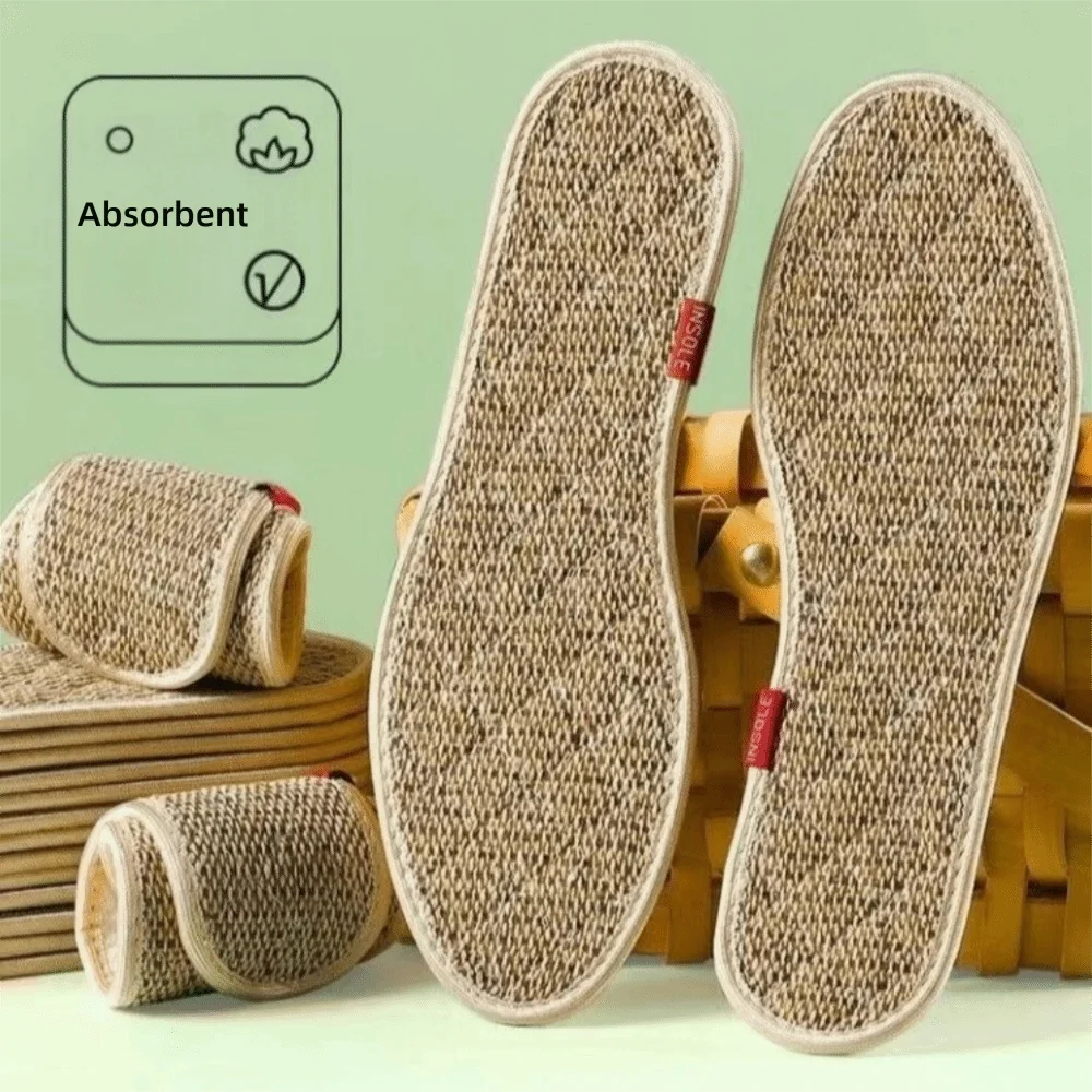 Breathable Cotton Linen Insoles Thickned Non-slip Sports Shoe Pads Locked Edge Sweat Absorbing Odor Resistant Insoles