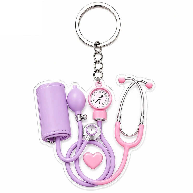1 Stück Krankenschwester-Taschenanhänger, 2D flacher Arzt-Anhänger, niedlicher rosa Mini-Stethoskop-Schlüsselanhänger, Geschenk-Accessoire für Schlüssel und Rucksack – Detail 9