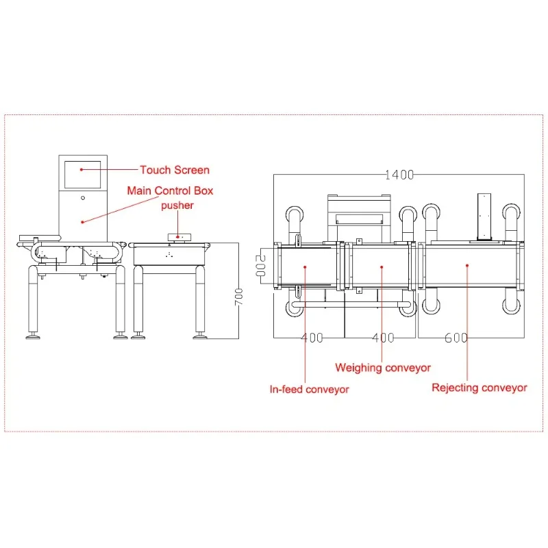 Automatic Conveyor Belt Food Scale Check Weigher With Rejector System Combined Convey Belt Checkweigher for Food