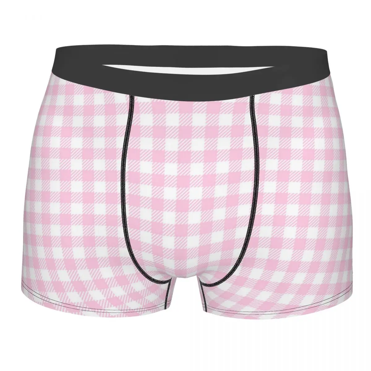 Custom Fashion Pink Plaid Gingham Boxers Shorts Panties Male Underpants Comfortable Checkered Geometric Briefs Underwear