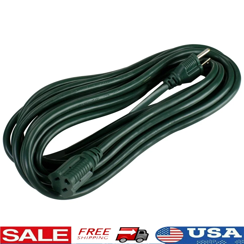 

25-футовый зеленый 3-контактный внешний удлинитель, шнур питания, устойчивый к атмосферным воздействиям, заземленная вилка, снятие напряжения, использование в помещении и на открытом воздухе, сертифицированный UL