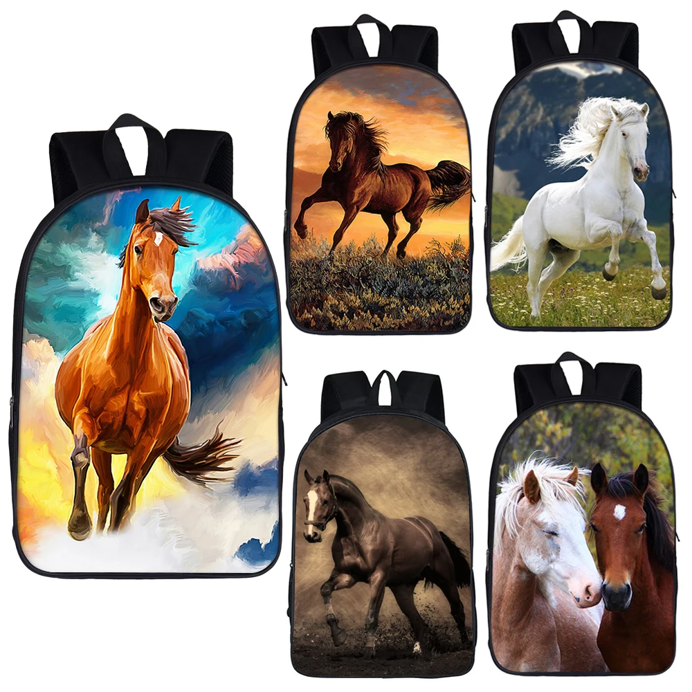 

Elegant Horse Print Backpack Men Shoulder Bag for Travel Women Rucksack Children School Bags for Teenager Boys Girls Book Bag