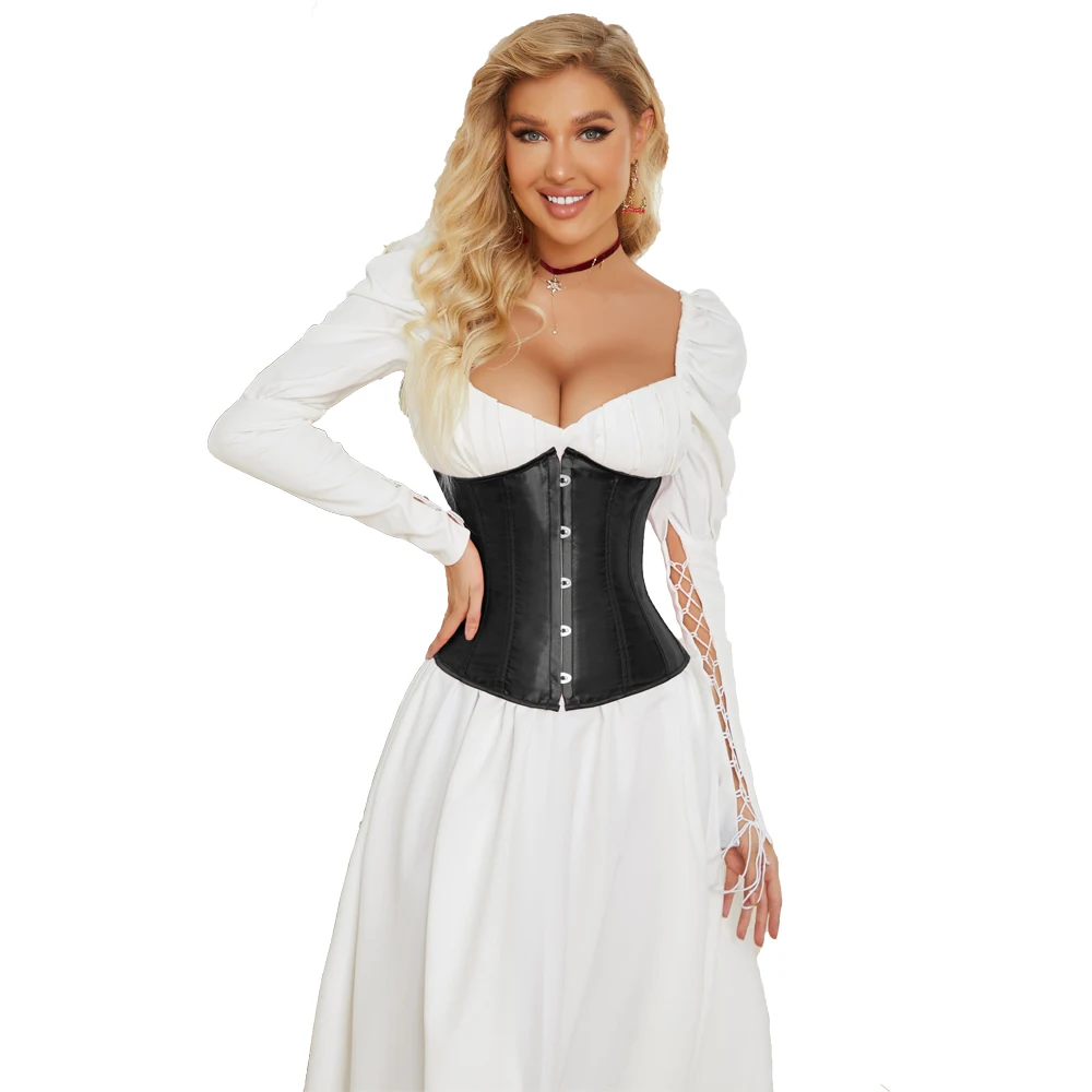 Corset Mujer Satin Underbust Korset Gothic Korsett For Women Sexy Gorset Minceur Black Korse Gothique Femme Bone Corsets