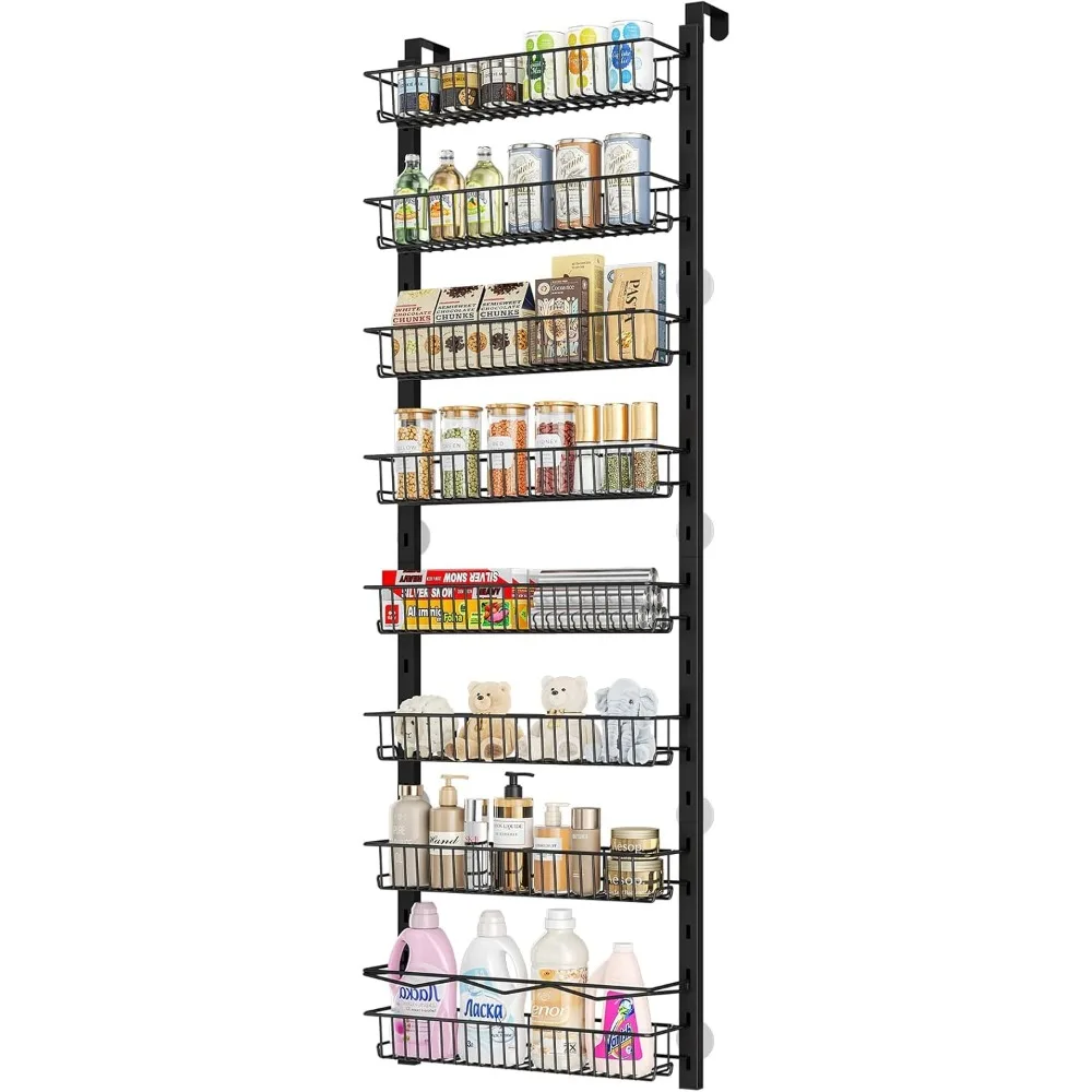 

8-Tier Adjustable Over-the-Door Pantry Organizer, Hanging Spice Rack for Kitchen Bathroom Laundry Room, Black