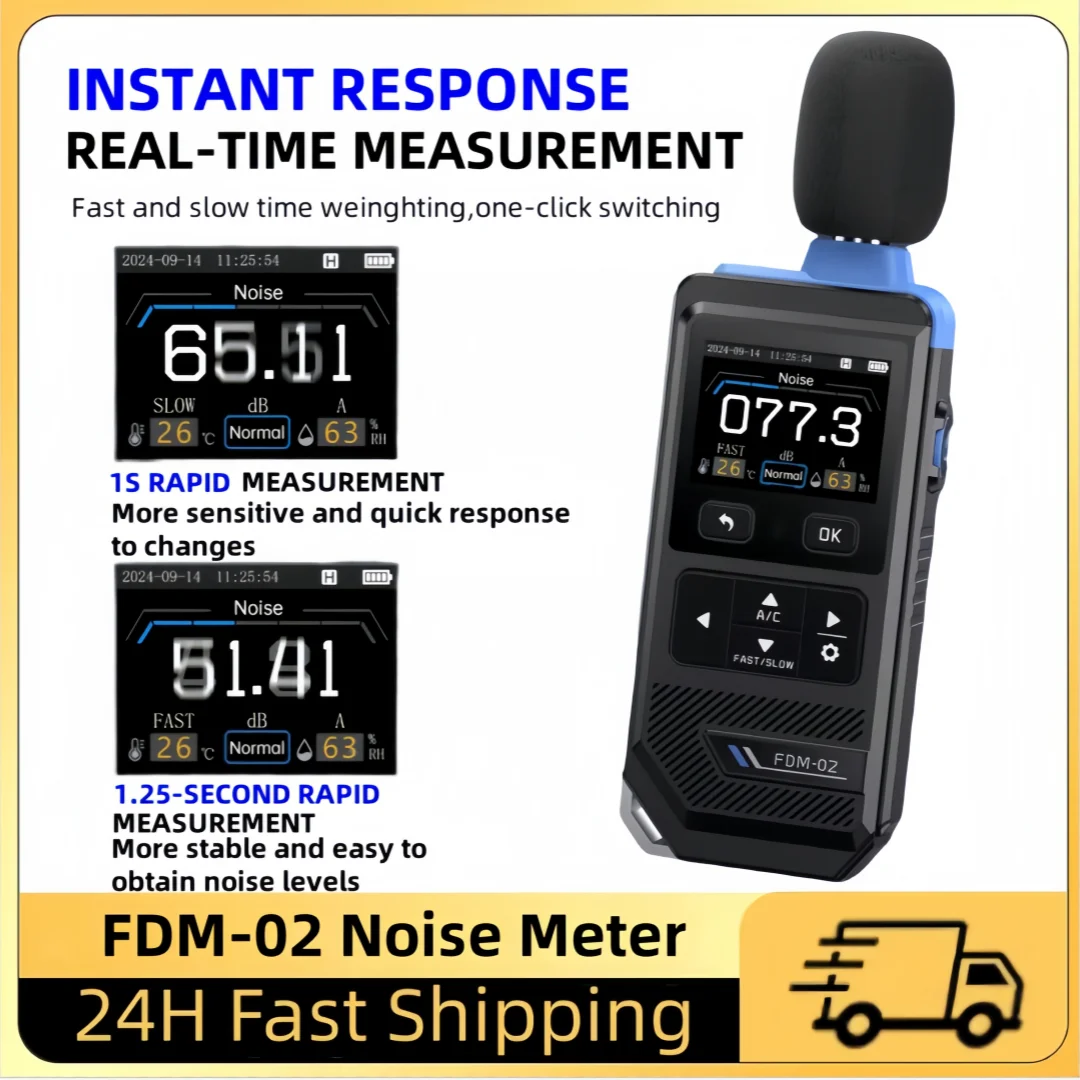 

FNIRSI FDM-02 Digital Noise Meter High Precision 30dB-130dB A/C Weighted Decibel Meter Handheld Decibel Measuring Instrument