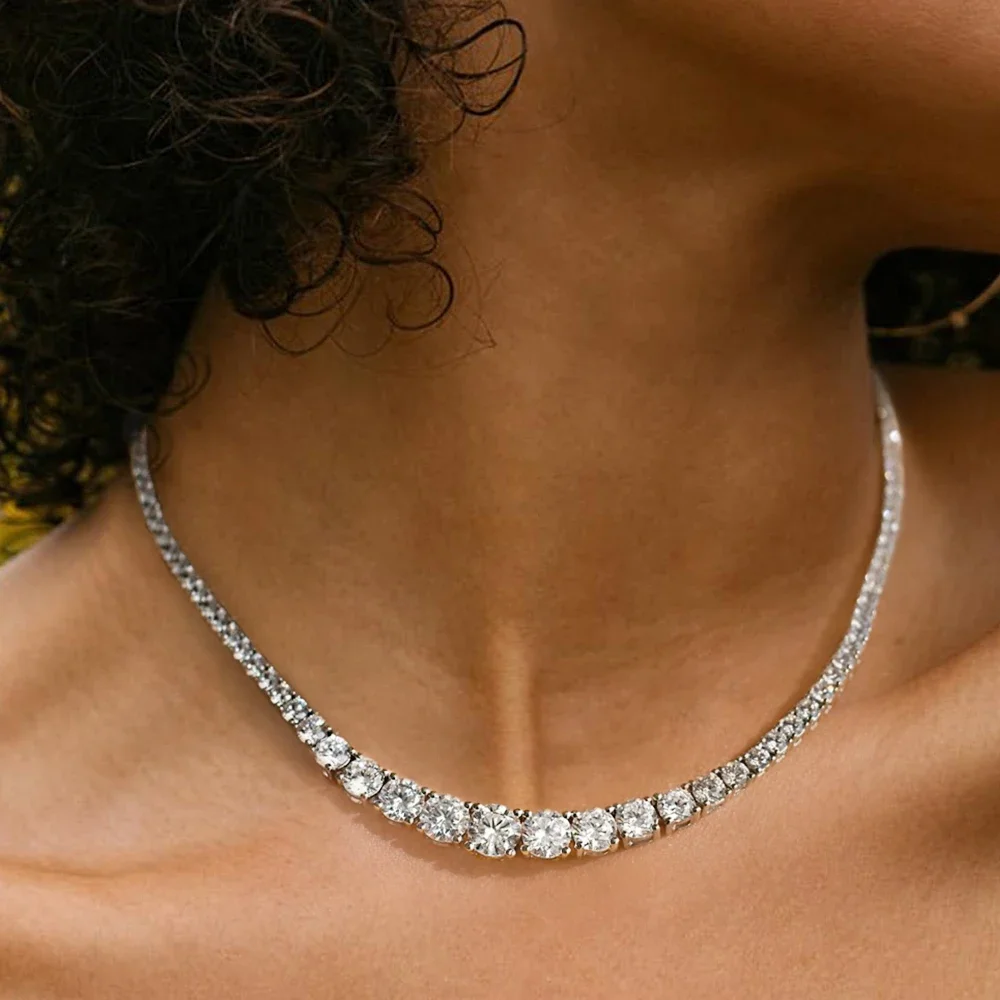 QIBAOKU Gradient Moissanite Tennis Necklaces S925 Silver GRA Diamonds for Women Romantic Bridal Gifts Jewelry 2026