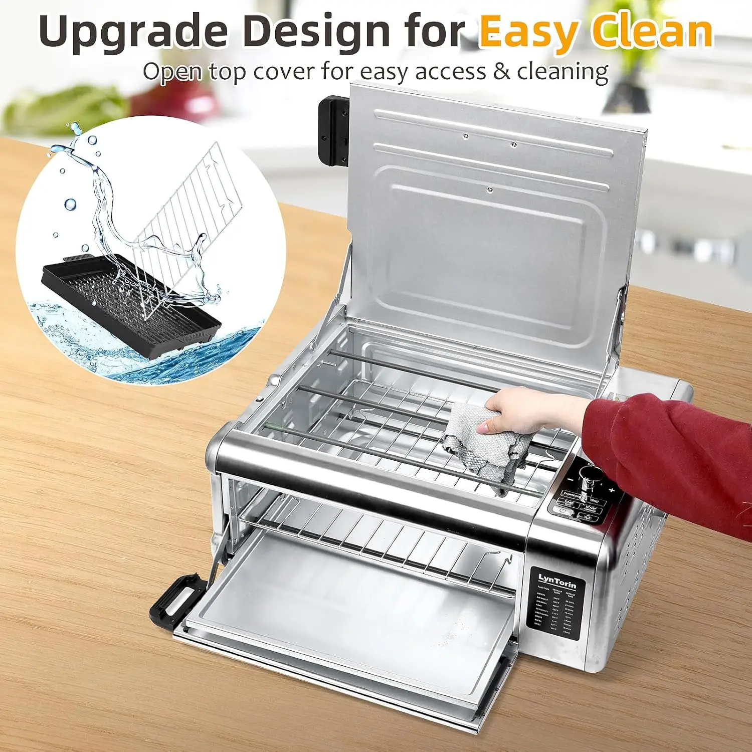 Freidora de aire 10 en 1 + horno tostador de convección + sartén, combinación de horno de pizza con freidora de aire digital, abatible hacia arriba, ahorra espacio del 50%, doble Ind