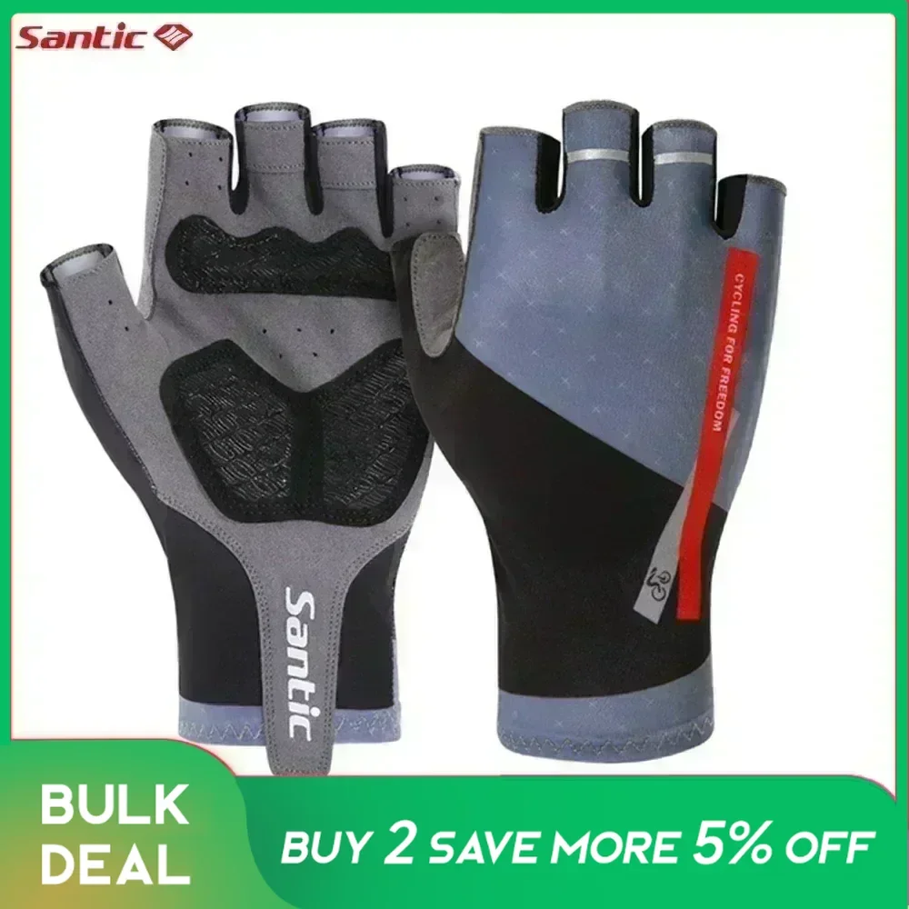 Santic Half Finger Cycling Gloves Breathable Non-slip Short-finger MTB Gloves Anti-friction Protection Palm Bicycle Accessories