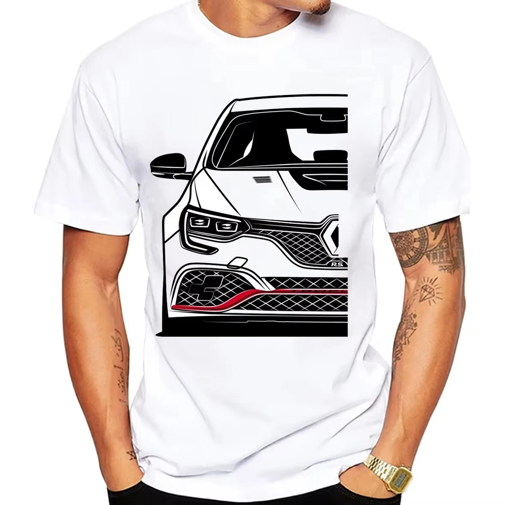 

Hip Hop Style Summer Men Short Sleeve Megane RS Trophy-R Print T-Shirt, Cool Boy Casual White Tee For Legend Car Lovers