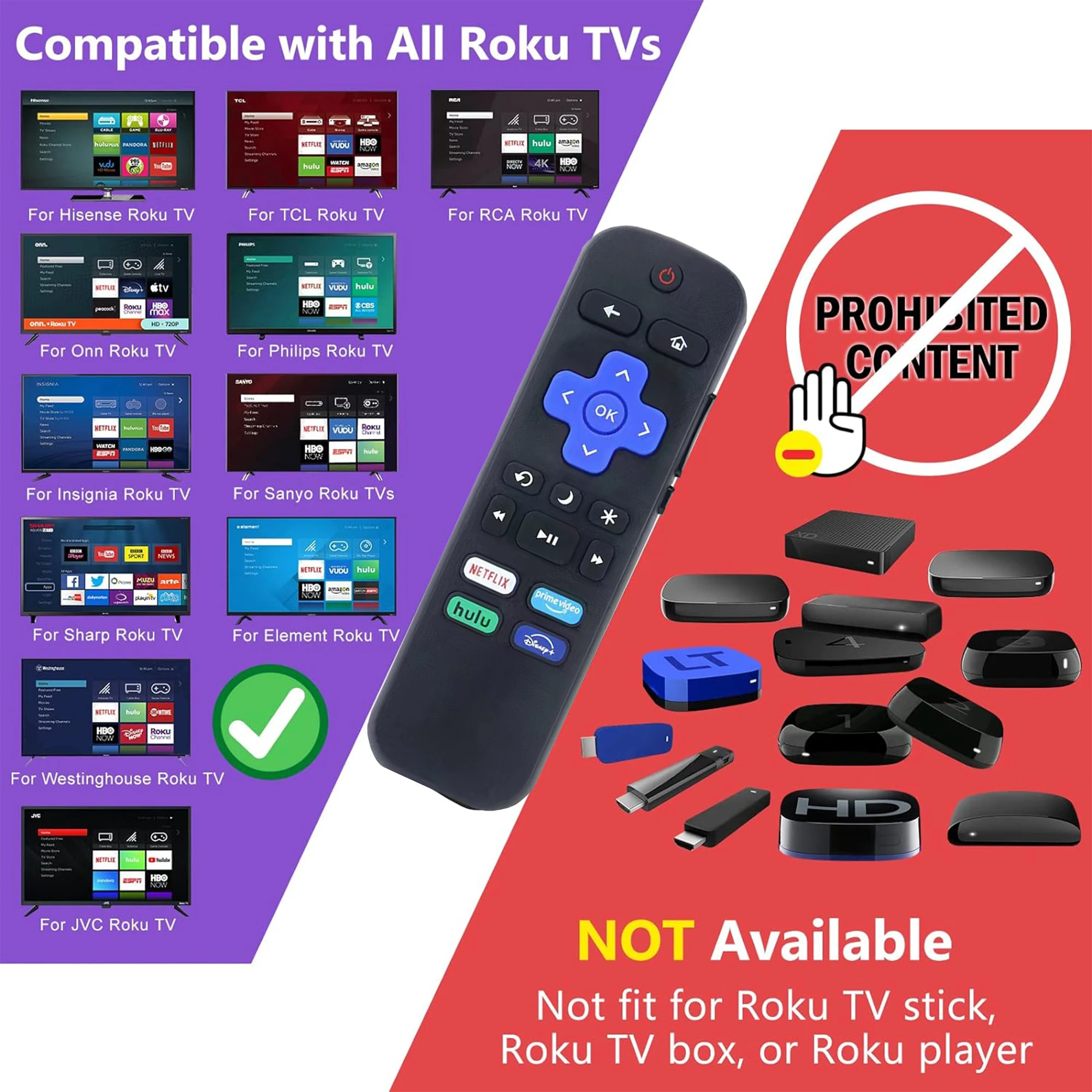 New Replacement Remote Control Fit for All Roku TV, Compatible for TCL Roku/Hisense Roku/Onn Roku/Aparatos/Insignia Roku/HITACHI