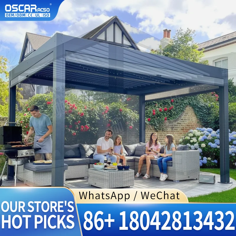 Outdoor Motorized Waterproof Opening Roof Gazebos Aluminium Arches for Gardens Patios Balconies pergola