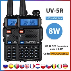 2 pz reale 8W Baofeng uv-5r Walkie Talkie ad alta potenza portatile Ham CB Radio uv 5r Dual Band VHF/UHF ricetrasmettitore FM Radio bidirezionale