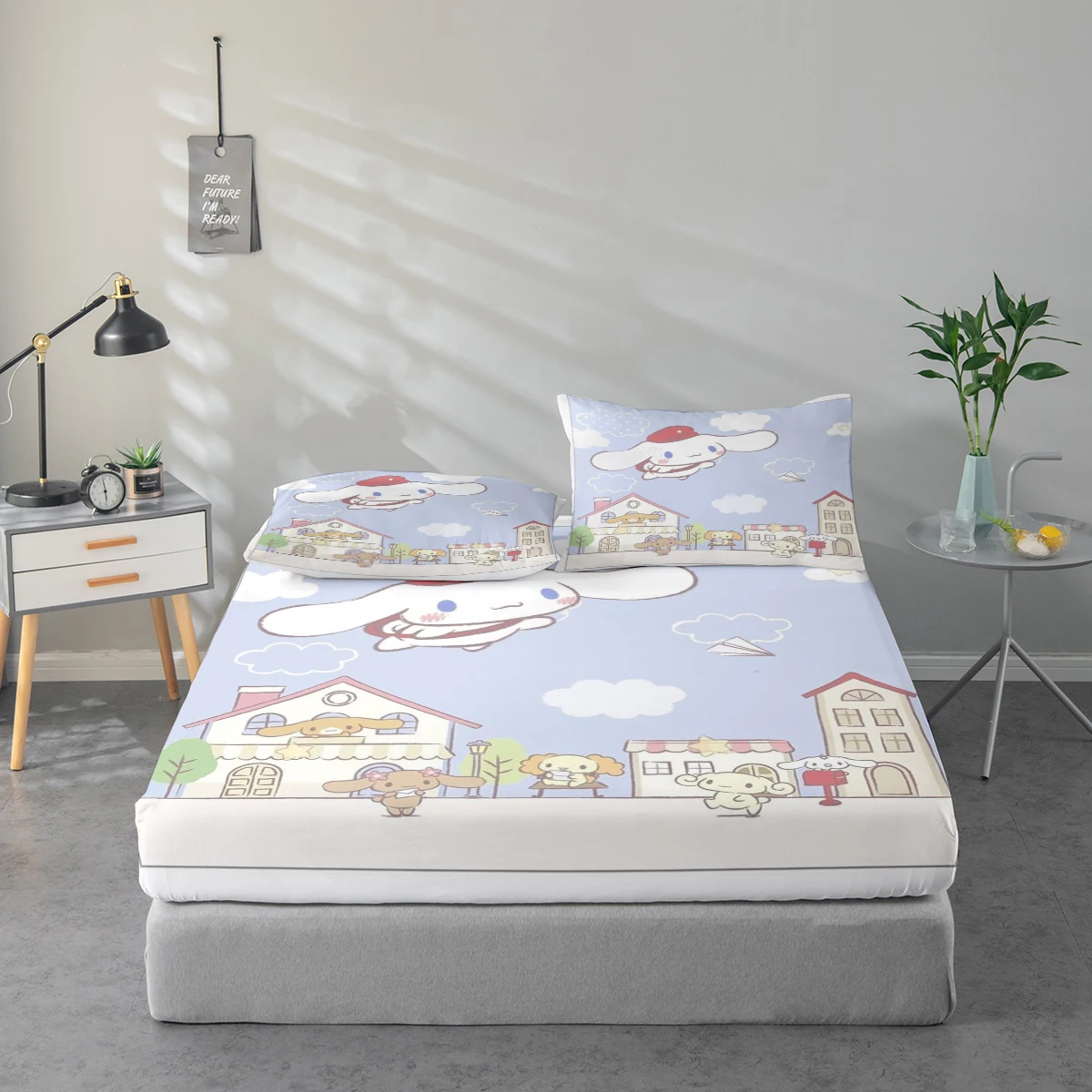 

3-Piece High-Definition Digital Print Bed Sheet Set, My Melody Cartoon Pattern Bed Sheet Set, Large Floral Print Bed Sheet Set, Includes 1 Fitted Sheet + 1/2 Pillowcases, Suitable for Bedroom, Guest Room, Home Decoration, Polyester Fiber Fitted Sheet + Pi
