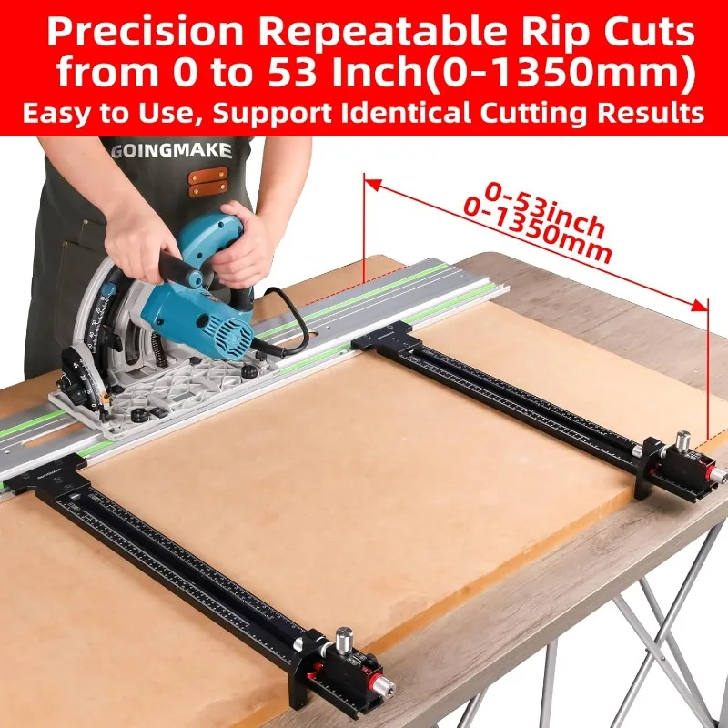 Track Saw Parallel Guide System with Mirco Adjustable Flip Stop and Zero Calibration for Woodworking Repeatable Rip Cuts for Tra