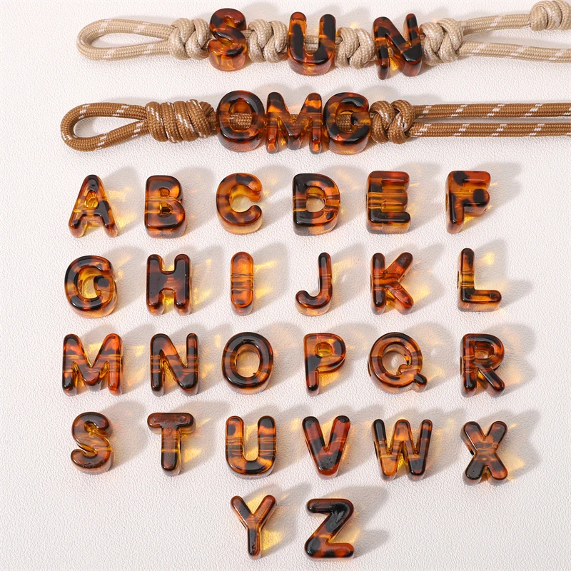 1 Stück/Beutel Leopardenmuster Bernsteinbraune Acryl-Buchstabenperlen mit Großem Loch A-Z Alphabet Lose Perlen für DIY Armband Schmuckherstellung Zubehör – Detail 7